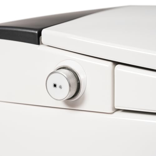 Inodoro inteligente de una pieza con asiento calefactable, sin depósito ni bidé, con descarga por sensor de pie, luz nocturna azul, control mediante perilla y descarga en apagones, tapa de cierre suave, blanco y gris miniatura 7
