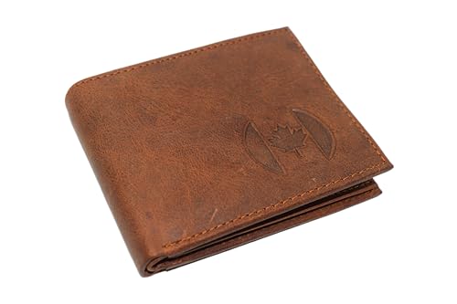 MARSHAL Canada Flag RFID Blocking Genuine Leather Bifold Trifold Wallet for Men (Bifold)