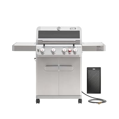 Monument Grills 4+1 Burner Natural Gas Grill with Hose, 50,000 BTU Stainless Steel Outdoor Patio Barbecue Grill with Cooking Plate, Fast Heating, Knob Control, M415BZNG