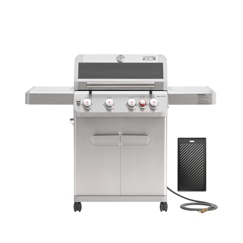 Monument Grills 4+1 Burner Natural Gas Grill with Hose, 50,000 BTU Stainless Steel Outdoor Patio Barbecue Grill with Cooking Plate, Fast Heating, Knob Control, M415BZNG