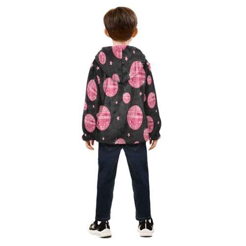 Pink Disco Balls Pattern Toddler Fleece Jacket Girl Boys Hooded Fleece Jacket Coat Warm Outwear Zip-up 3-10T4
