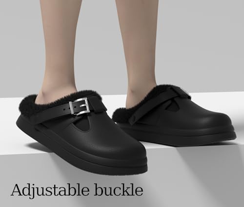 ChayChax Women’s Fur Lined Clogs Waterproof Warm Fuzzy Slippers for Indoor Outdoor with Adjustable Buckle3
