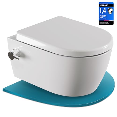 SSWW Dusch WC mit Armatur, Hänge WC Spülrandlos, Bidet Funktion, Taharet, WC-Dusche mit...