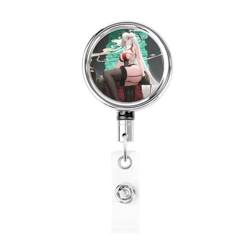 吊り下げ名札用リール アズールレーン エーギル 格納式バッジホルダー バッジリール IDカードリール ステンレス製 円形 胸に固定 社員証 通行証 名札入れ 落下防止 通勤 通学 プレゼント 最長62cm