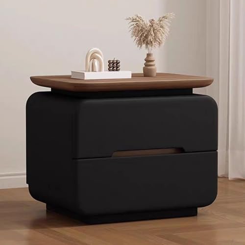 Slish - Mesita de noche de madera maciza negra con 2 asas ocultas, mesita de noche perfecta para dormitorio, sala de estar, armario y oficina (45 x 40 x 49 cm)