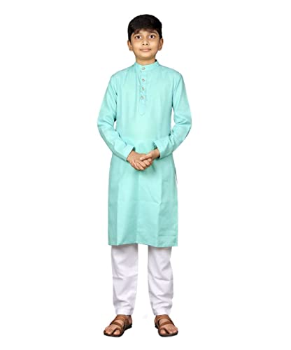 Image of ROYALICA black Indian Kids Dress, Boys Festive and Party Kurta, Kurta Pyjama Set, Wedding Kids Dress, Boys Pyjama Kurta, Indian Kids Yellow Kurta Pyjama (15-16 YEAR, SKY BLUE)