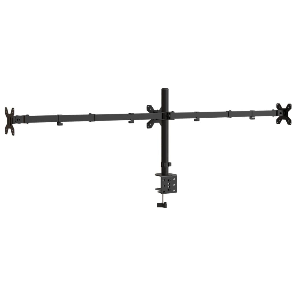 Gecheer Supporto per Monitor Triplo, regolazione altezza, installazione morsetto o occhiello, scrivanie 10-88 mm, organizzatore cavi, PL93, acciaio nero, VESA 75/100 mm for ufficio