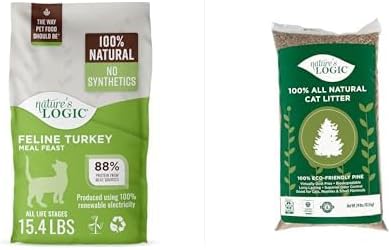 NATURE'S LOGIC Feline Turkey Meal Feast Cat Food, 15.4lbs & Natural Pine Pellet Cat Litter, 24lbs