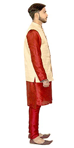 Image of Men's Silk Kurta Pyjama With Waistcoat