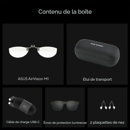 ASUS AirVision M1 Lunettes intelligentes Portables avec Panneau de 100", 1100 nits, 95% DCI-P3, compatibles avec ROG Ally, Ordinateurs Portables et PC Windows, TÜV Rheinland pour réduction du