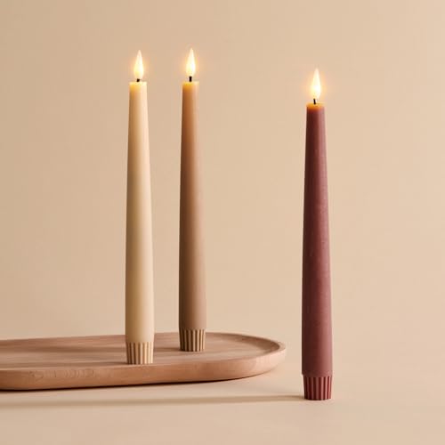 LampLust Battery Operated Candles with Remote, 9 Inch, 3 Pack Gradient Brown Candlesticks, LED Candles Flickering Flameless Candles for Spring Home & Wedding Decor, Mantle Coffee Table & Shelf Decor