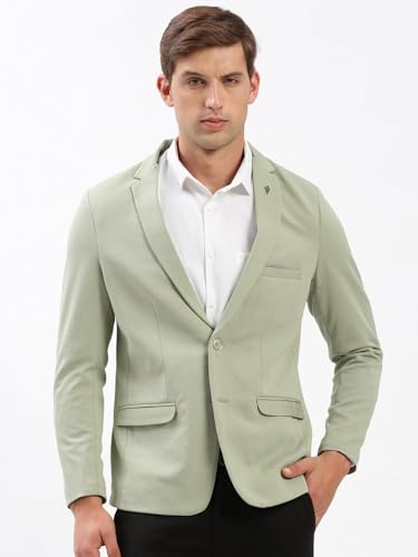 Image of SHOWOFFFF Men Solid Single Breasted Casual Blazer | Notched Lapel Full Sleeves Cotton Blazer for Mens | Slim Fit Regular Length Blazer for Men's