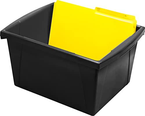 Image of Storex 4 Gallon Storage Bin with Lid - Plastic Classroom Organizer for Books and Supplies, Black, 6-Pack (61427C06C)