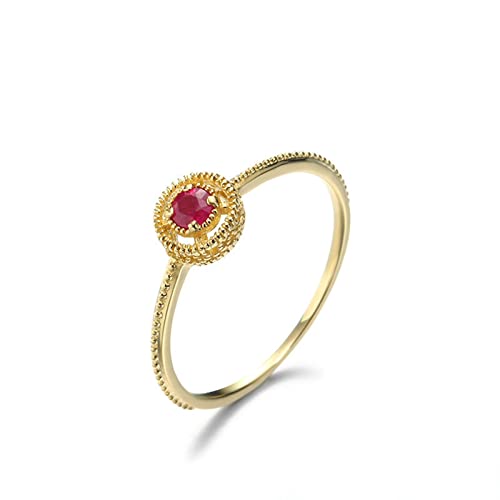 Dsnyu 585 Or Jaune 14K Anneau Femmes, Rubis Bague Mariage Couple Or, Solitaire Taille...