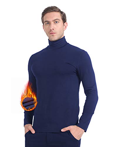 MANCYFIT Men's Thermal Tops Turtleneck Shirt Fleece Lined Undershirt Long Sleeve Base Layer Pullover Navy Small