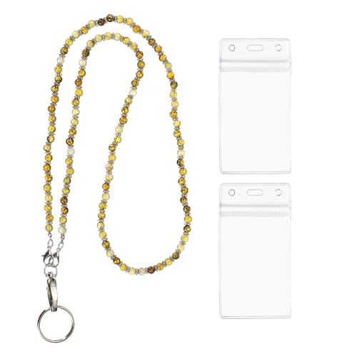 Cordon de perles pour badges PATIKIL avec 2 porte-badges verticaux marron foncé
