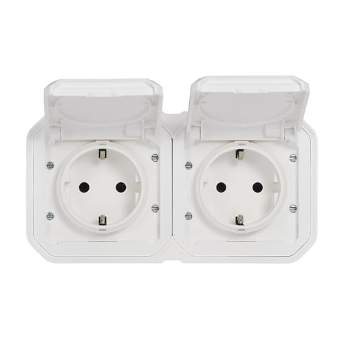 Toma de corriente de superficie Legrand Plexo con dos enchufes Schuko IP44 3