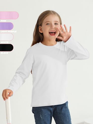 Image of 4 Pack Girls Long Sleeve Shirts Cotton T-Shirts Tagless Kids Tees Clothes