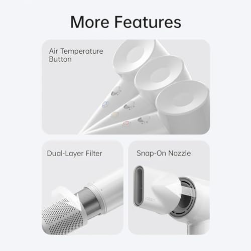 Image of Laifen Hair Dryer SE Lite White, 150 Million Negative Ionic Blow Dryer With 100,000 RPM Brushless Motor, 1400 Watt Powerful Fast Drying High-Speed Low Noise Hairdryer, Lightweight and Compact Design