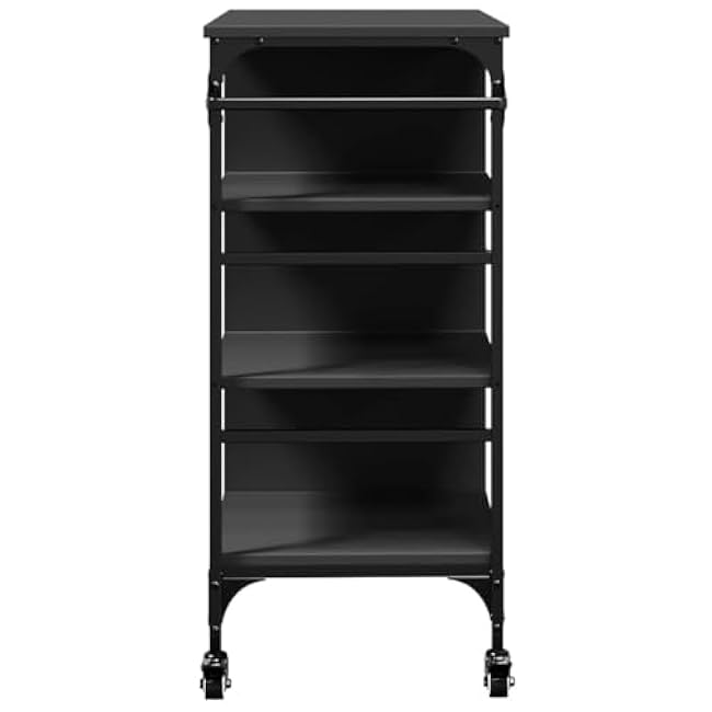 Maximize Kitchen Storage with Versatile Kitchen Trolley, Durable Engineered Wood & Steel, 4 Castors, Lockable Wheels, Black-asK0noeT