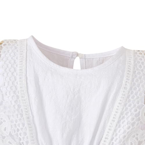 Image of Hopscotch Girls Cotton Lace Embellished Bodysuit in White Color