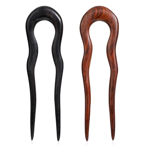 2PCS Französisch U-förmige Sandelholz Haarnadeln, U-förmige Haarnadeln Haarnadel-Stick, Chinesische Holzgabel Haarnadel, feine geschnitzte handgefertigte Holzhaarstöcke für Frauen Mädchen