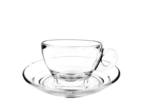Cuisivin Caffé Collection Latte 9 oz Cup and Saucer-gift box set (2 cups + 2 saucers) Drinkware Cups With Saucers, Clear
