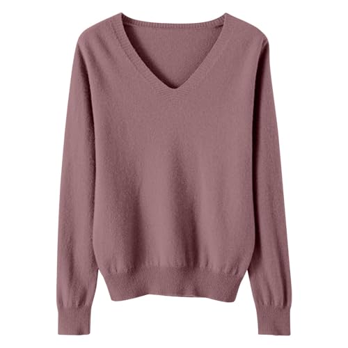 OIOLOYJM Fall Cashmere Sweaters for Women 2025 V Neck Long Sleeve Tops Lightweight Knitted Pullovers Merino Wool Sweater