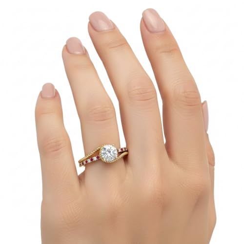 Image of Choose Your Gemstone Rope Split Shank Diamond CZ Ring Yellow Gold Plated Round Shape Split Shank Engagement Ring Minimal Modern Design Birthday Gift Wedding Gift US Size 4 to 12