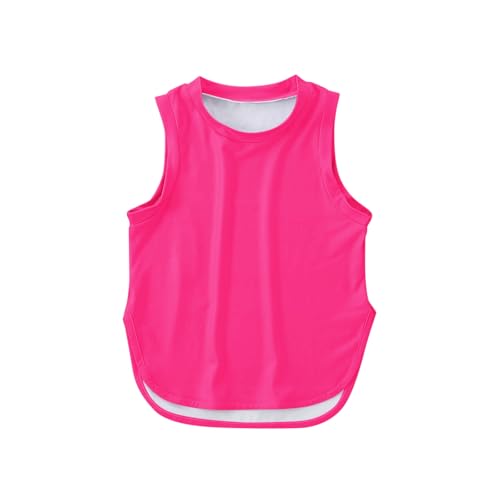 Niños Niñas Verano Deportivo Color Sólido Tank Tops Split Dobladillo Redondo Sin Mangas Camisas Para Gimnasio Yoga Correr, Rosa intenso., 4-5 años