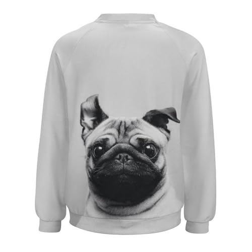 JZemdybill Lässiger Pullover für Damen, niedliches Mops-Sweatshirt für Damen, Rundhalsausschnitt, lange Ärmel, niedlicher Mops, Süßer Mops., 50