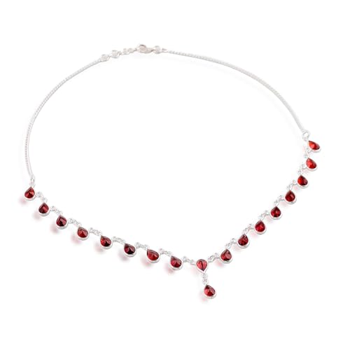 NOVICA Artisan Handmade Garnet Waterfall Necklace Artisan Crafted Sterling Silver Red India Birthstone [16.5 in L x 0.2 in W Extender 0.4 in L x 0.2 in W Pendant(s) 0.9 in L x 0.2 in W] ' Scarlet