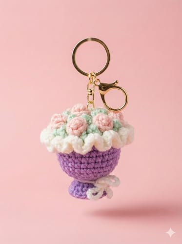 Image of Handmade Crochet Flower Keychain for Bags Keys Purse Backpack Cute Aesthetic Yarn Keyring Bag Charm Handmade Soft Thread Flower Keychain for Girls Women Kids Gifting and Daily Use