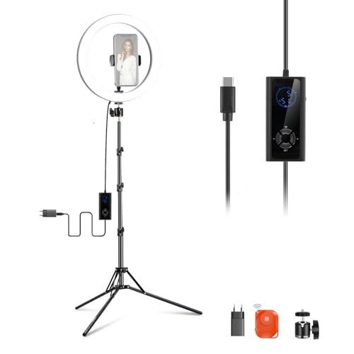 NEEWER 12 24W Power LED Ringlicht mit Stativständer, zweifarbig 2900-7000K, USB C PD Eingang, CRI97+ 1810lux/0,5m, kompatibel mit iPhone Makeup Studio Streaming Selfie Videoaufzeichnung, RH12B K2