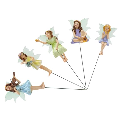 YARNOW Statuette in Miniatura Di Fate Da Esterno in Resina Da 5 Pezzi - Decorazione Da Giardino Per Piccoli Spazi