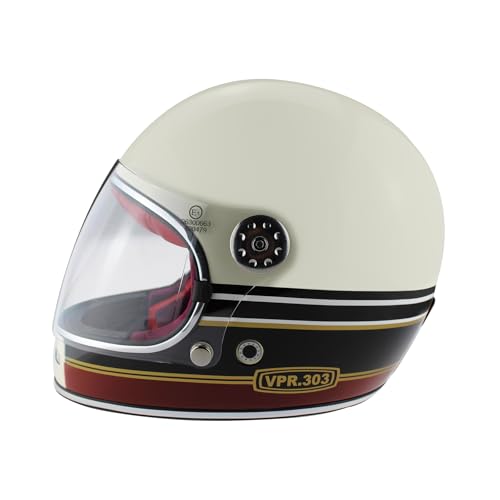 ViPER F656 Full Face Motorcycle Motorbike Helmet ECE 22.06 Approved Vintage Motorbike Helmets for Adult Men and Women Touring Urban Bike Safety Wear Full Face Helmet (Stripes Cream/Burgundy ,XL)