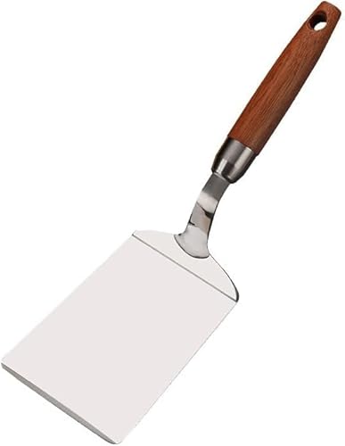Metal Spatula for Cast Iron Skillets, Stainless Steel with Heat Resistant Wooden Handle, BBQ Utensils for Griddle, Flat Top Grills, Smash Burger, Flipping Fish & Eggs