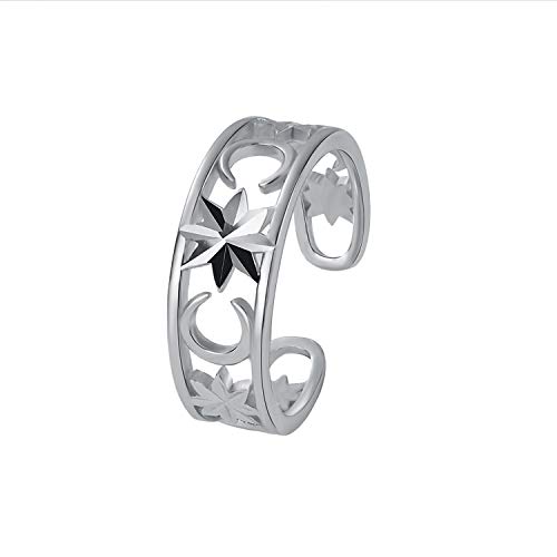 VIKI LYNN Toe Rings for Women 925 Sterling Silver Adjustable Open Star Moon Band Rings