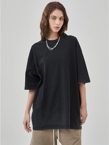 Image of Men's Oversized Cotton T-Shirts Loose Fit Vintage Washed Tee Unisex Short Sleeve Casual Shirts Tops