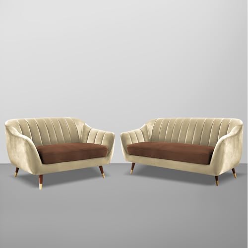Image of Casaliving Anyse 3+2 Seater Sofa Set for Living Room (Cream Brown - Colour) Premium Fabric Sofa Set for Living Room 5 Seater Sofa