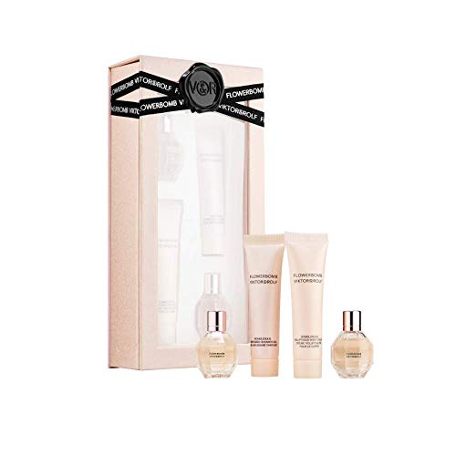 Viktor & Rolf Flowerbomb Tin 4-piece Gift Set: .24 oz Eau de Parfum Splash, Bomblicious Perfumed Shower Gel.5 oz, Perfumed Body Lotion.5 oz, and Voluptuous Body Cream.5 oz