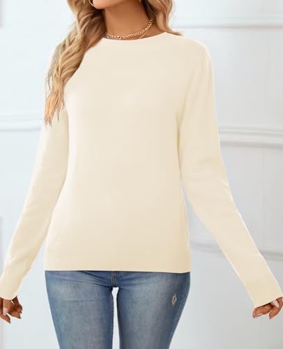 Image of QUALFORT Women's 100% Cotton Sweater, Basic Lightweight Long Sleeve Pullover