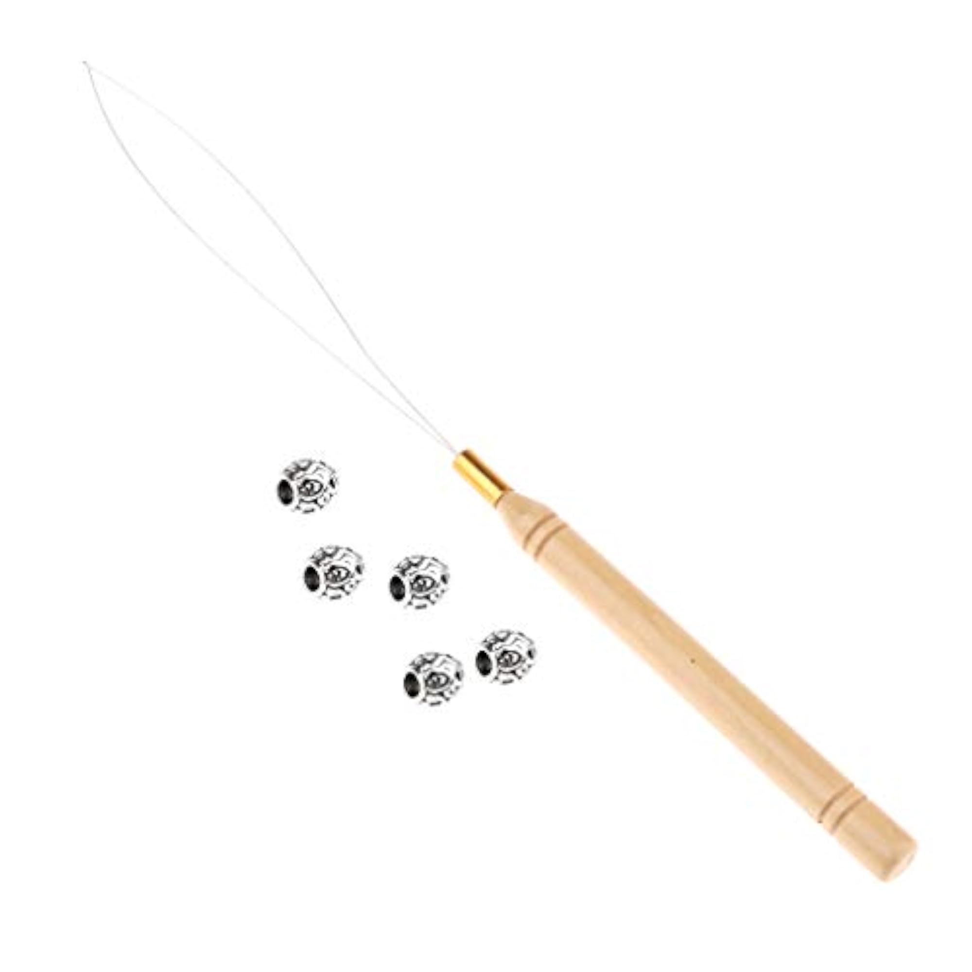 5Pcs Hair Braid Bead Extensions Decoration with Pulling Hook Tool
