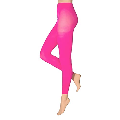 Erwear, leggings da donna e ragazza, 60 denari, per carnevale, yoga, nero, rosso, blu, bianco, rosso, rosa, verde, giallo Neon Rosa L-XL