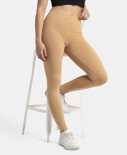Image of Jockey AW87 Women's Super Combed Cotton Elastane Stretch High Rise Leggings with Ultrasoft Waistband