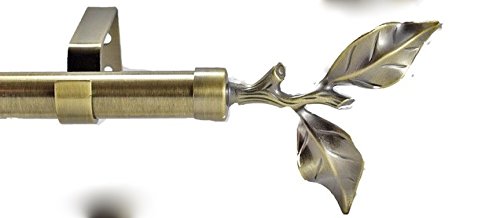 Your Home Online 28mm Diameter Extendable Eyelet Metal Curtain Pole Metal Various Finials Antique Brass Suitable For Tab Top & Ring Top (Antique Brass Leaf Finial, 1.2m - 2m Extendable)