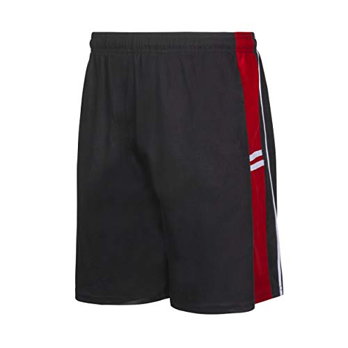 Premium Basketball Shorts for Men with Side Pockets (Black & Red, X-Large)