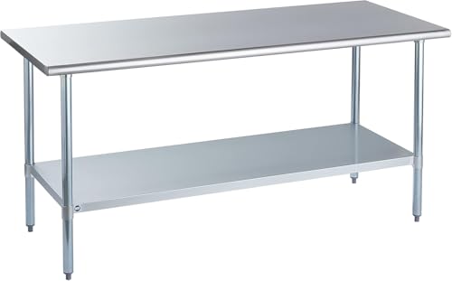 Image of ROCKPOINT Stainless Steel Table for Prep & Work 30x72 Inches, NSF Metal Commercial Kitchen Heavy Duty Table with Adjustable Under Shelf and Table Foot for Restaurant, Home and Hotel, Silver