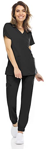 MediChic MINY Women's Stretch Flex Jogger Scrubs Set Medical Nursing Mock Neck Joggers Set