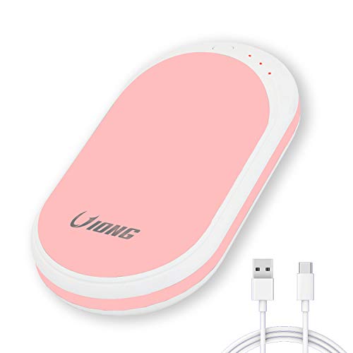Uiong Hand Warmers, 5200mAh Rechargeable Hand Warmer, Electric Pocket Handwarmer with Long Lasting Heat up to 8 Hours & Double-Sided Heating for Winter and Outdoor Sports (Pink)